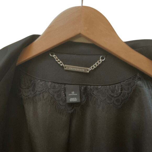 WHBM Black Tuxedo Style Doubled-Breasted Blazer Satin SZ 12 Cocktail Casual - Picture 4 of 10